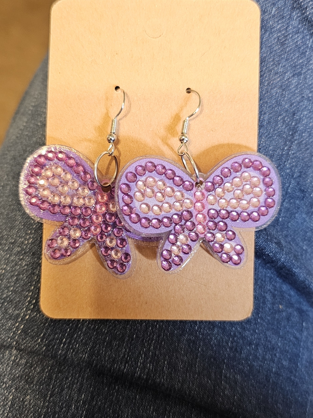 Purple Bow Crystal Drop Earrings - Women Accessories